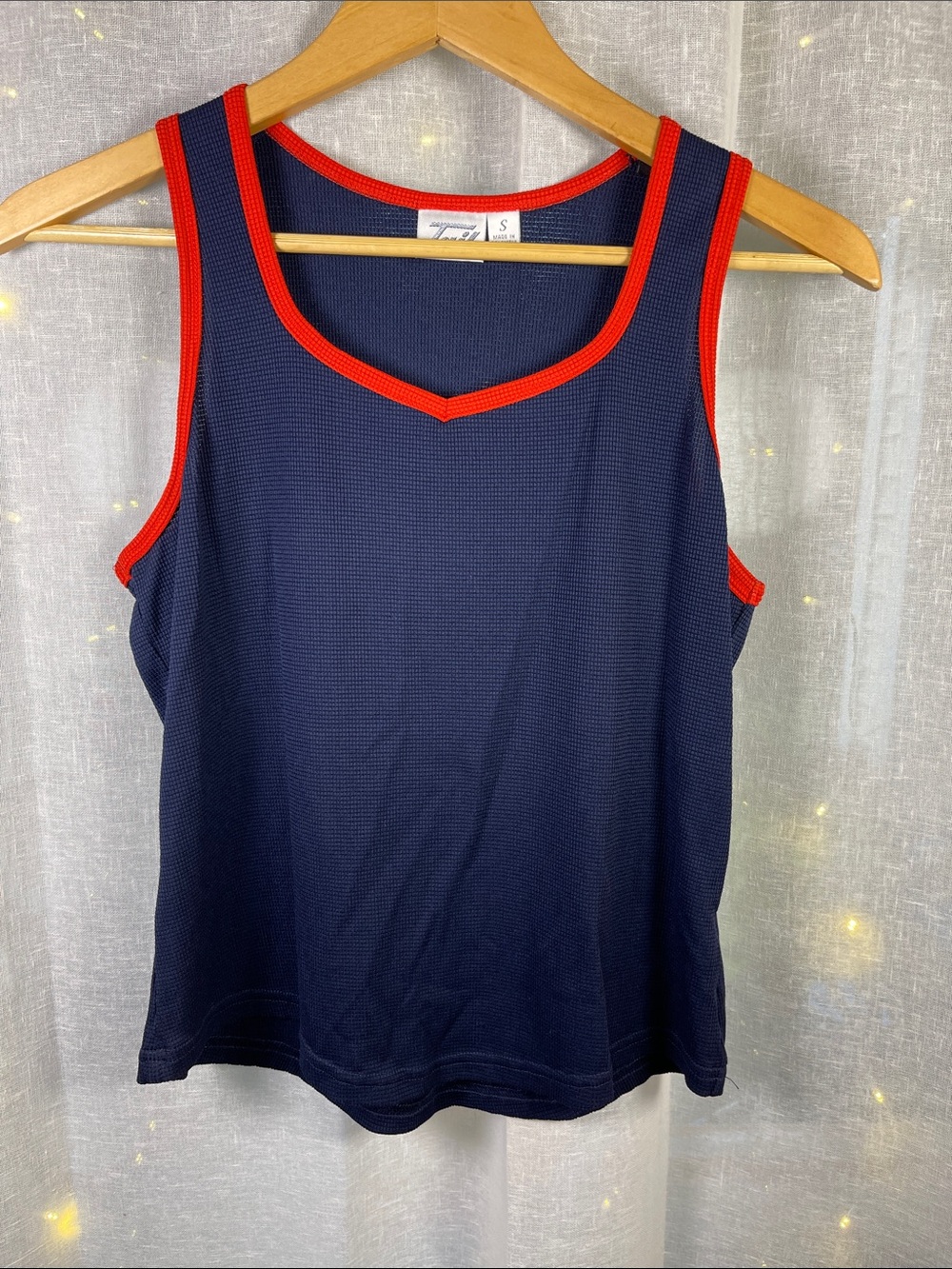 Navy Blue Tank Top with Red Trim - Women's Tennis Shell
